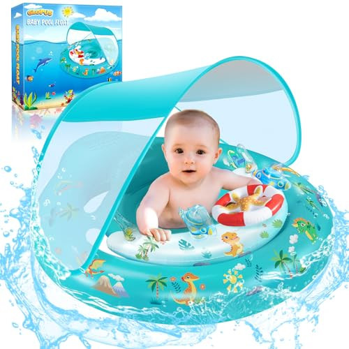Baby Pool Float with Canopy UPF50+ Sun Protection, Inflatable Kids Pool Floats with Toy Play Console for Baby 6-36 Months, Infant Swimming Float with Adjustable Safety Seat for Boys Girls | Amazon (US)