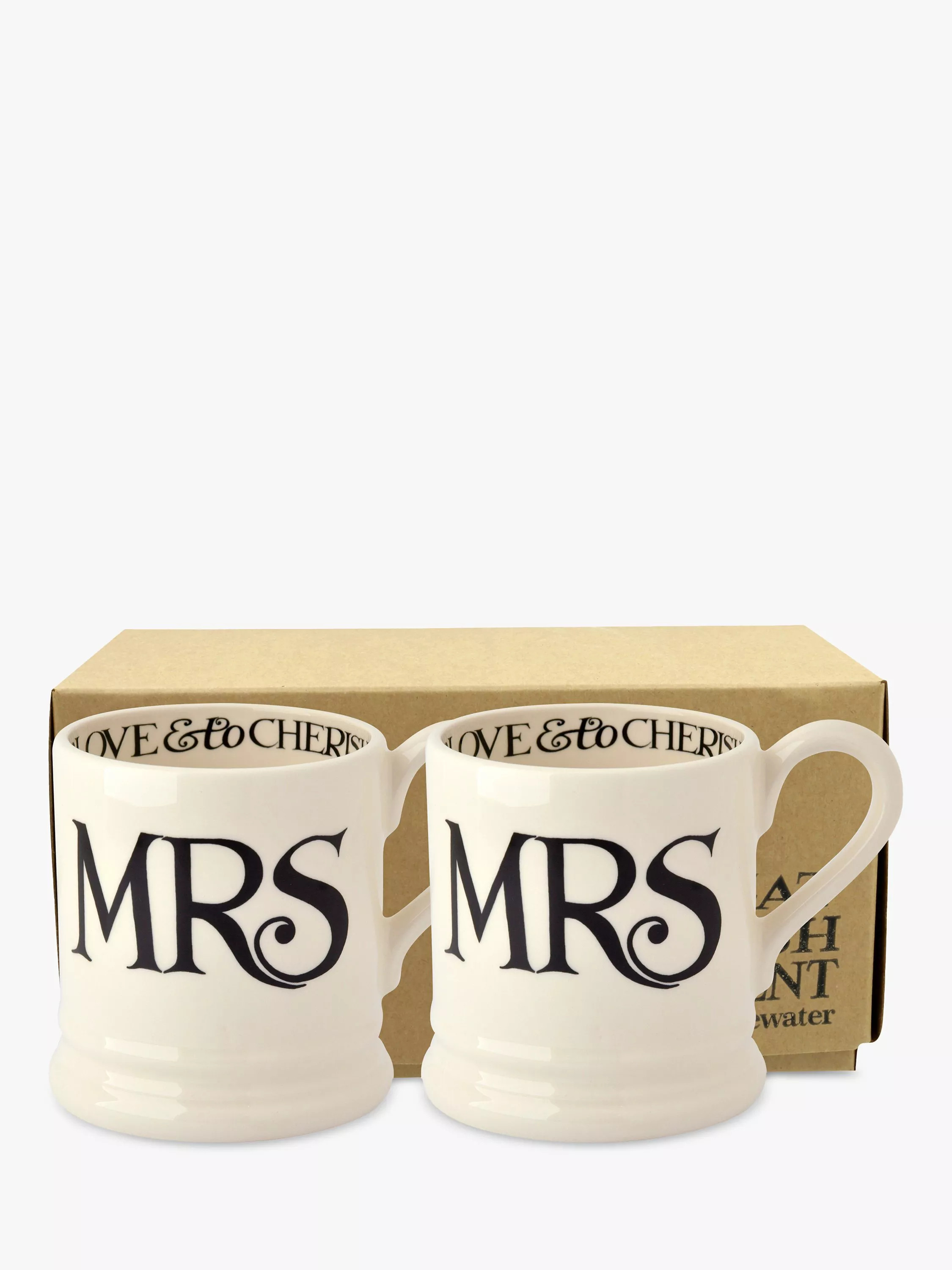 Emma Bridgewater Black Toast Mrs & Mrs Mugs, Set of 2, 310ml, Black/White | John Lewis (UK)