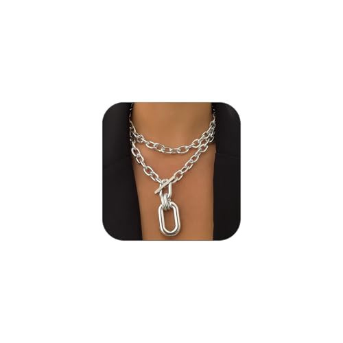 CSIYANJRY99 Silver Stacked Necklaces for Women Stackable Layered Chunky Chain Necklace Silver Toggle Clasp Trendy Necklaces for Women 2025 | Amazon (US)