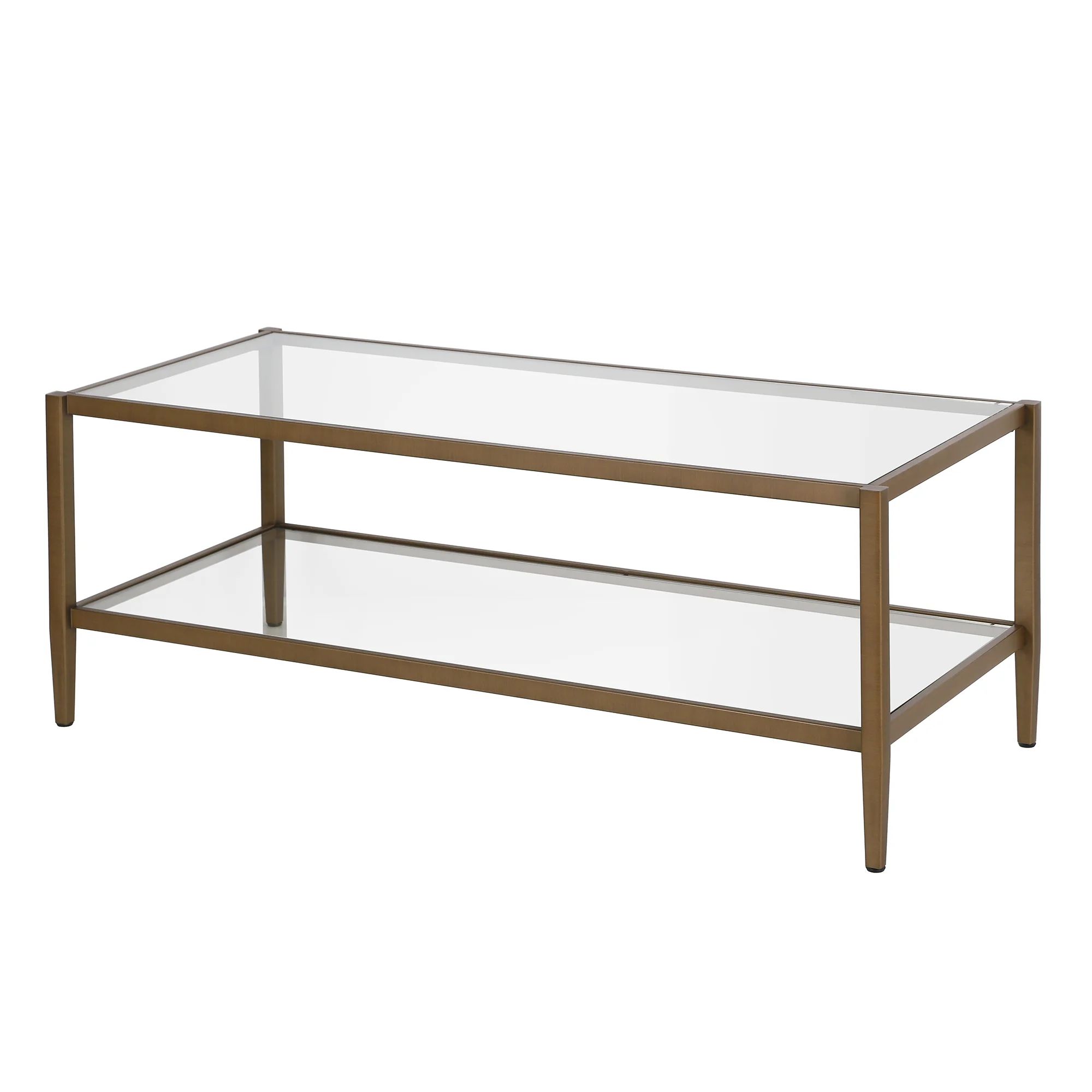 Evelyn&Zoe Hera 45" Wide Rectangular Coffee Table with Glass Shelf, Antique Brass | Walmart (US)