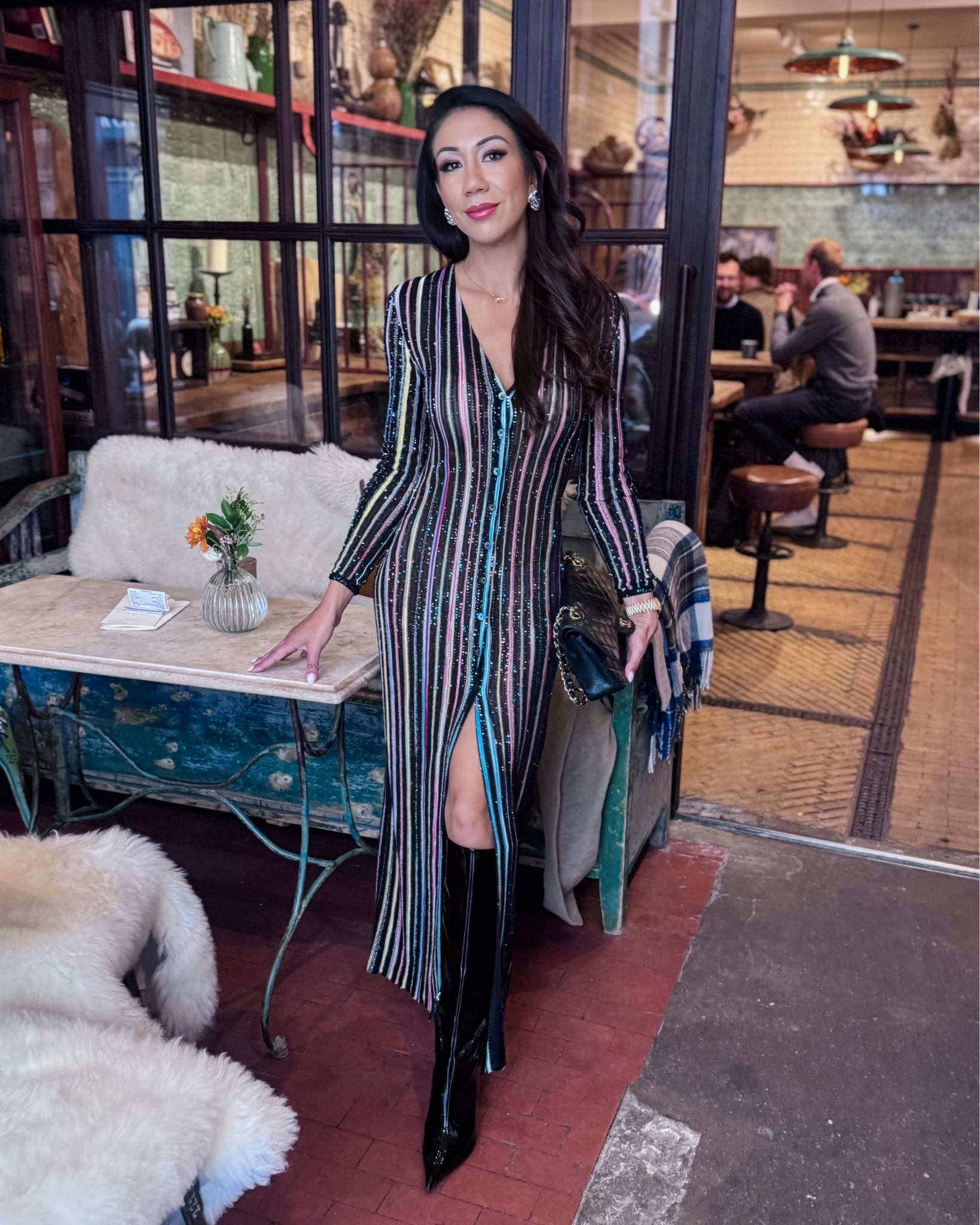Missoni striped knit dress, Paris Texas patent leather knee high boots, Queenie bracelet and ring, Butler and Wilson earrings

Wear Ltd 

#LTKpartywear #LTKuk #LTKautumn