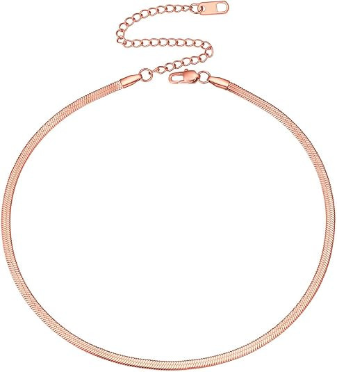 FOCALOOK 3mm Flat Snake Chain Stainless Steel Necklace 18k Real Gold Plated for Women Men Teen Bo... | Amazon (US)