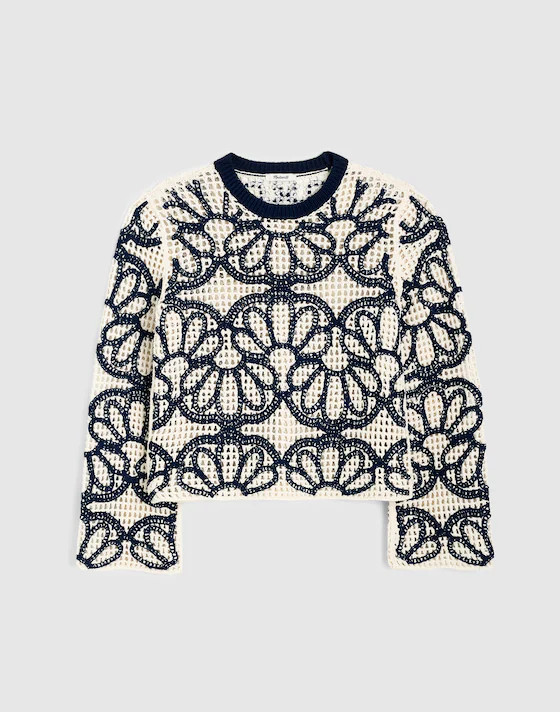 Floral-Embroidered Open-Stitch Sweater | Madewell