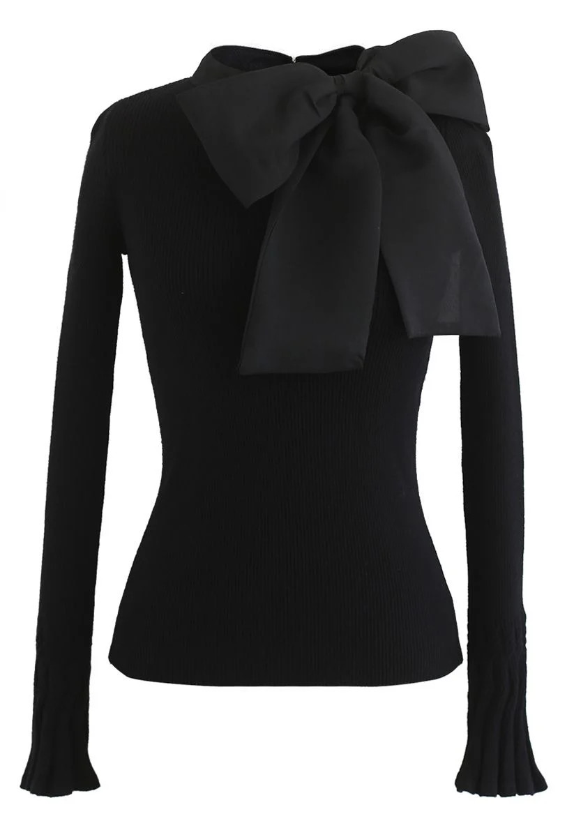 Fancy with Bowknot Knit Top in Black | Chicwish