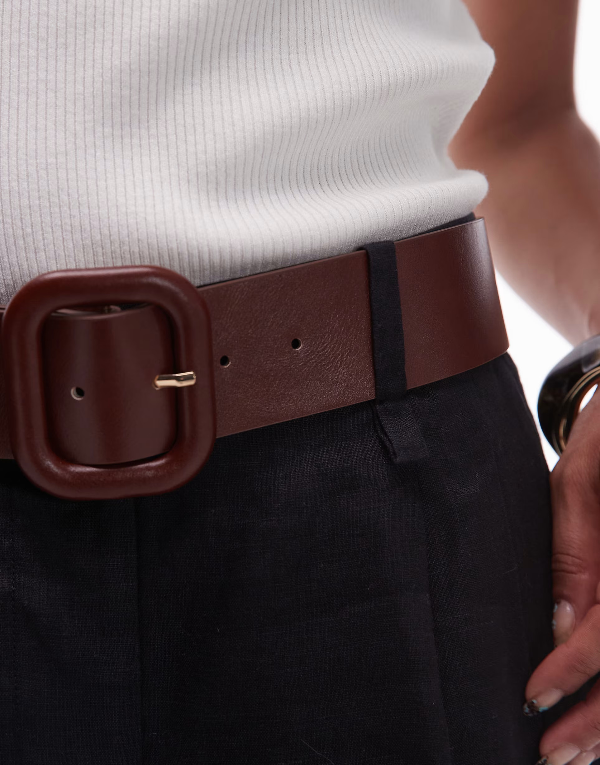 Mango featuring Kaia Gerber square belt in brown | ASOS (Global)