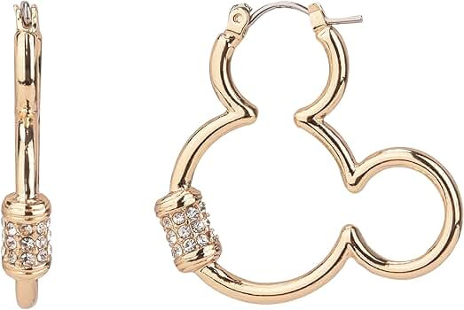 Disney Mickey Mouse Hoop Earrings, One Pair in Authentic Jewelry Gift Box, Hanging Gold Tone Enam... | Amazon (US)