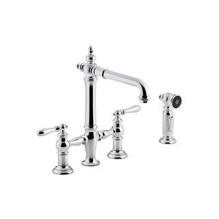 Artifacts 2-Handle Bridge Kitchen Faucet with Lever Handles and Side Spray in Polished Chrome | The Home Depot