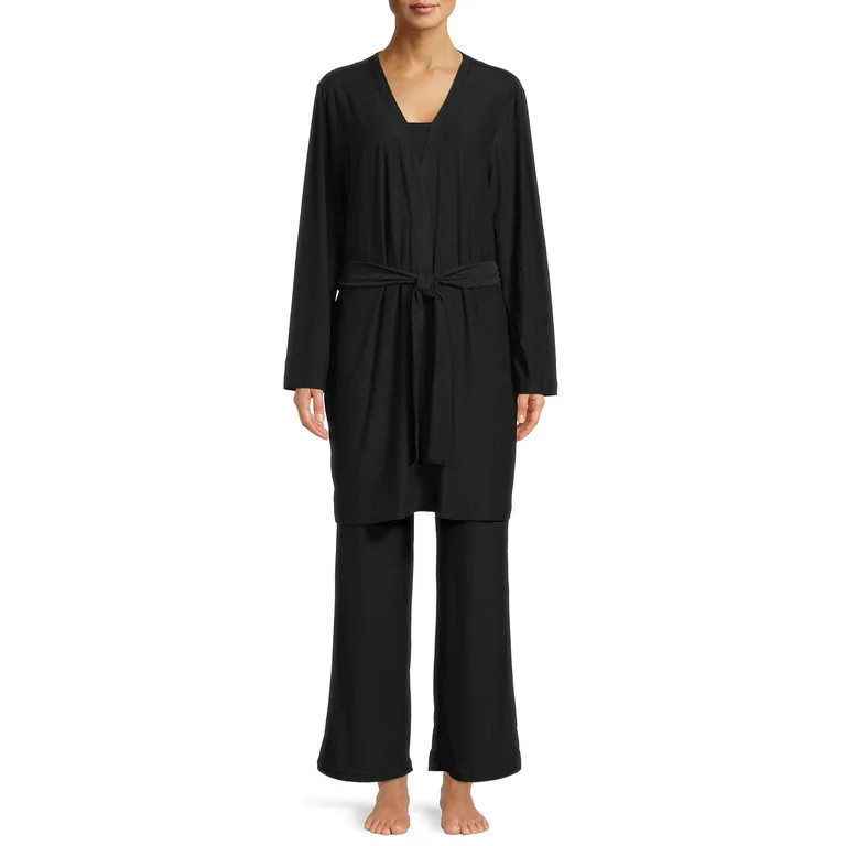 Lissome Women's Sleep Top, Pants and Robe, 3 Piece Pajama Set | Walmart (US)