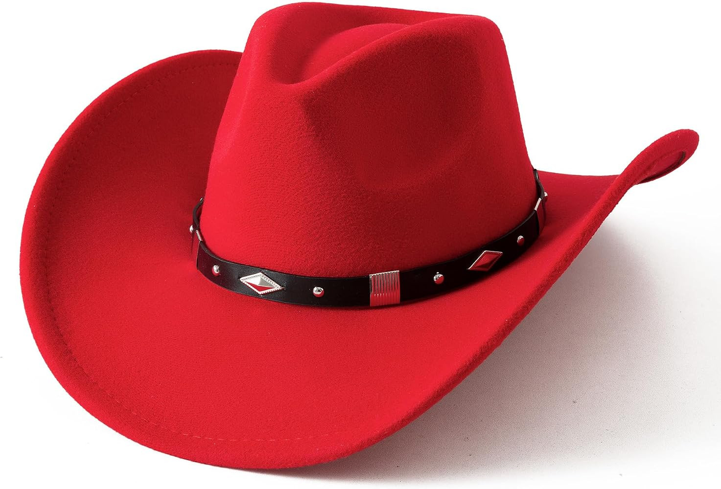 Lanzom Women Men Classic Felt Wide Brim Western Cowboy Cowgirl Hat with Belt Buckle | Amazon (US)