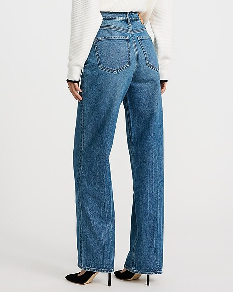 High Waisted Medium Wash Relaxed Straight Jeans | Express