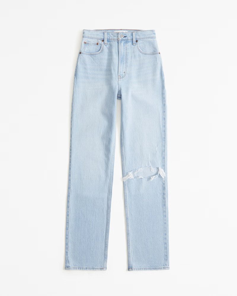 Abercrombie & Fitch Women's Ultra High Rise 90s Straight Jean in Light Destroy - Size 34 REG | Abercrombie & Fitch (US)