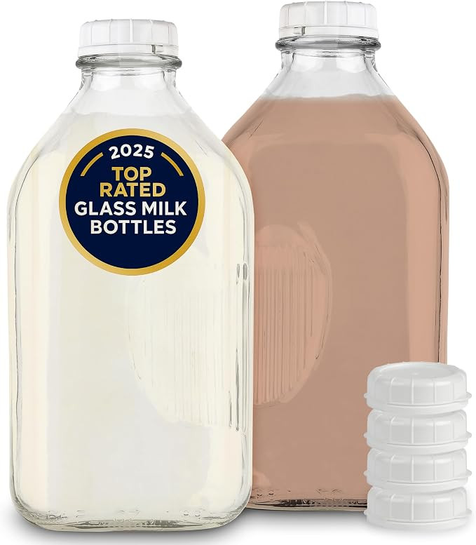 Stock Your Home 64-Oz Glass Milk Jugs with Caps (2 Pack) - 64 Ounce Food Grade Glass Bottles - Di... | Amazon (US)