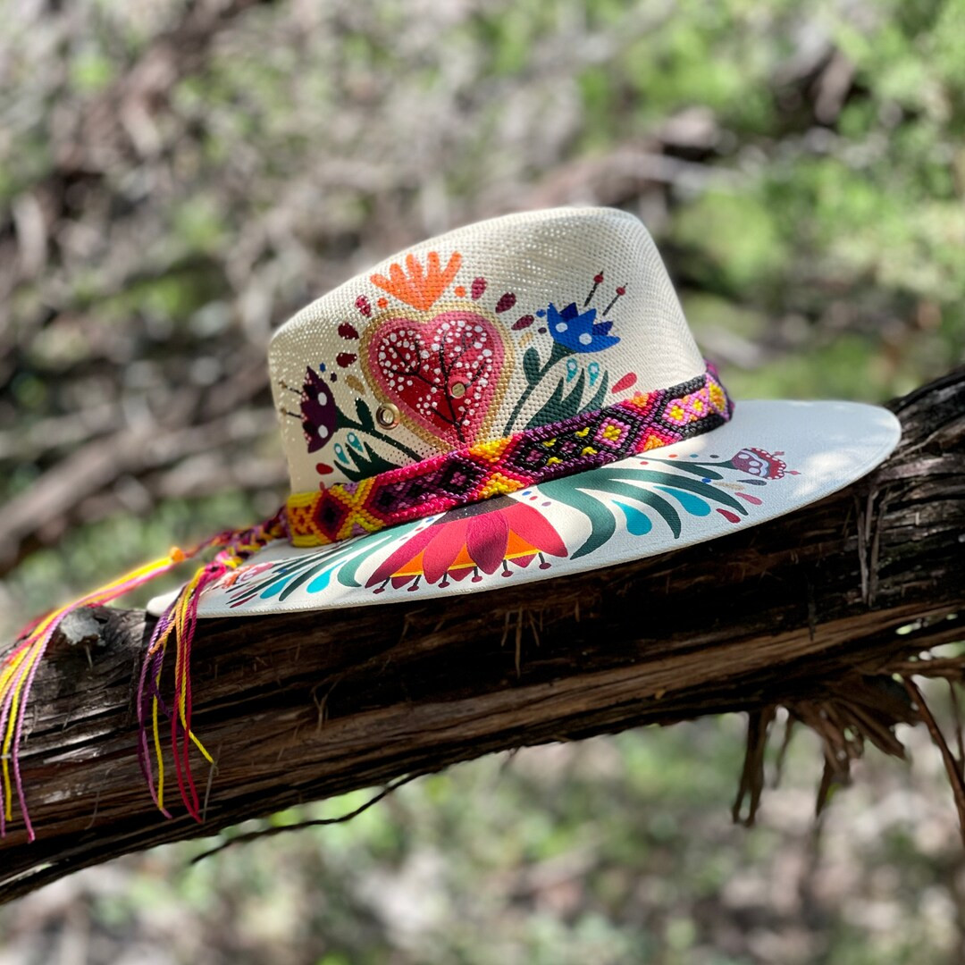 Mexican Artisanal Hat Hand Painted Hat Colorful Floral Hat - Etsy | Etsy (US)