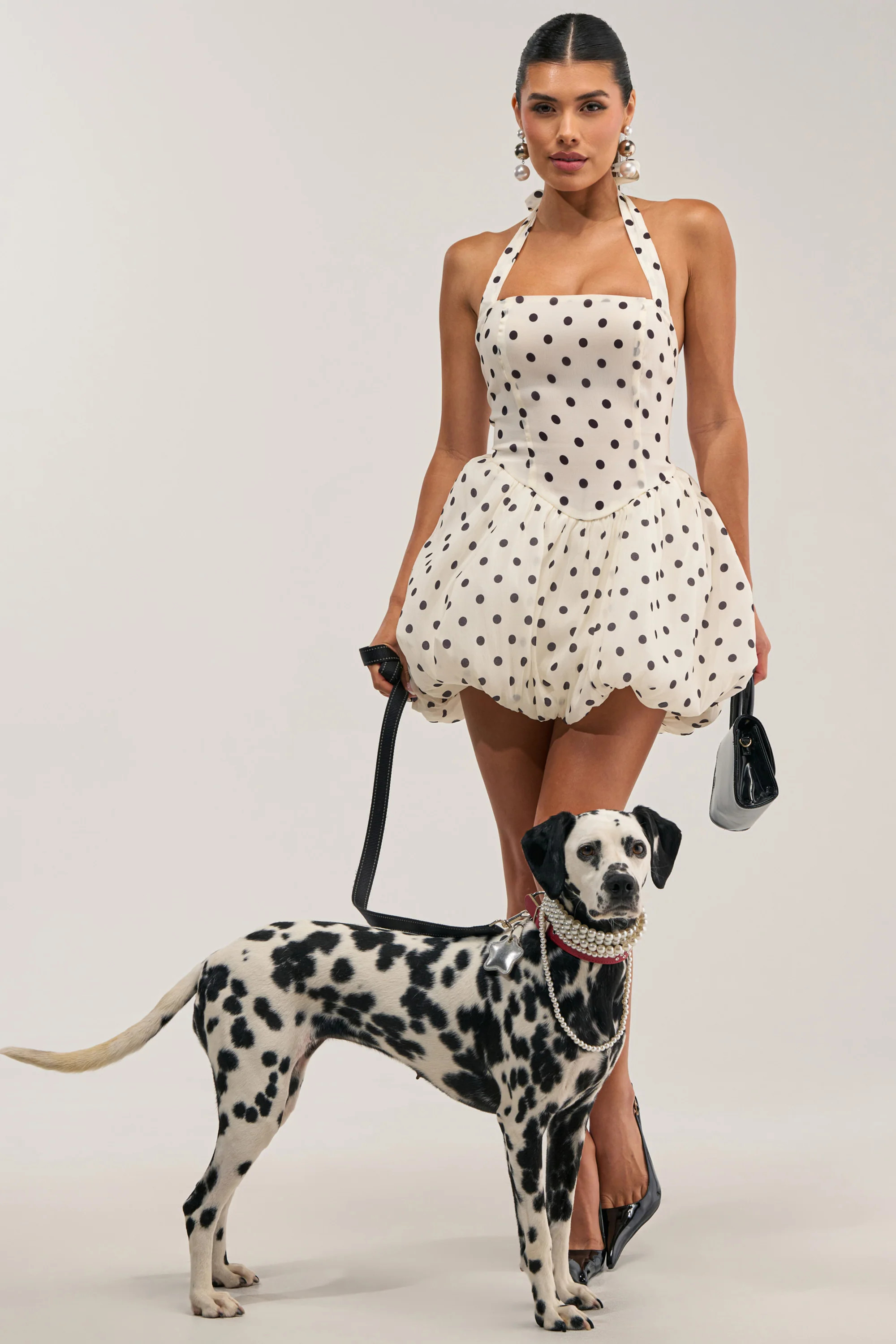 Polka Dot Halter Mini Dress, Fit and Flare | AKIRA | AKIRA