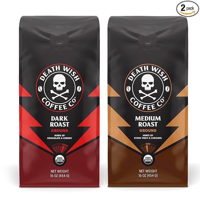 DEATH WISH COFFEE - Ground Coffee Bundle, Includes 1 Pack of Dark Roast (16 oz) and 1 Pack of Med... | Amazon (US)