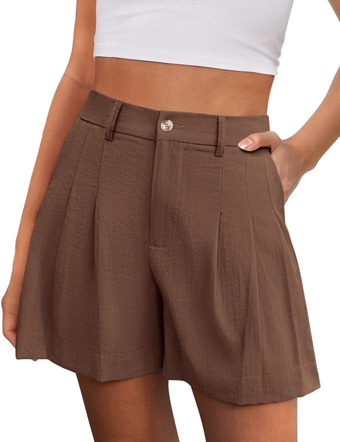 PRETTYGARDEN Womens Shorts Casual 2026 Summer Elastic High Waist Zipper Button Tailored Shorts Pl... | Amazon (US)