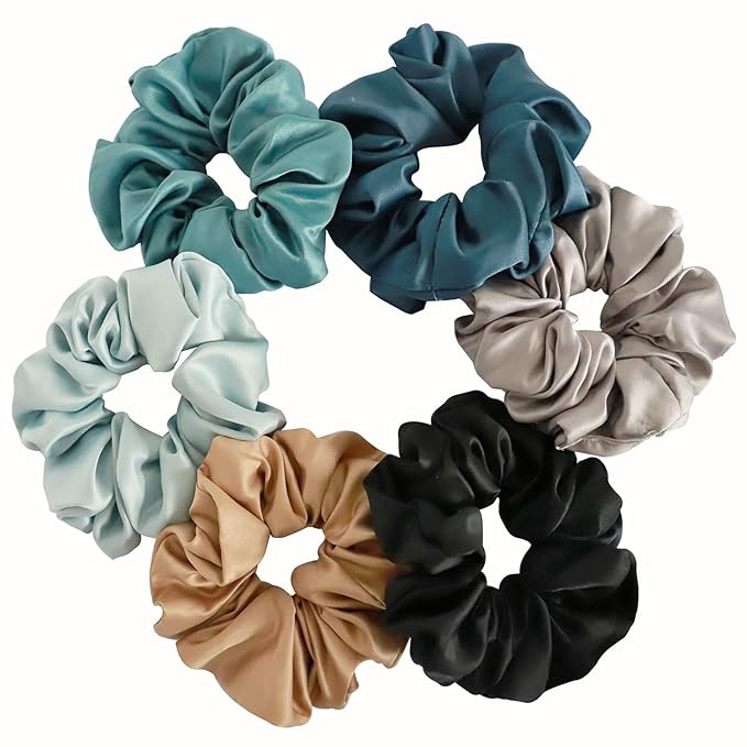 6 Pieces Satin Silk Scrunchies for hair, Big Hair Scrunchies Satin Hair Ties Ponytail Holder No H... | Amazon (US)