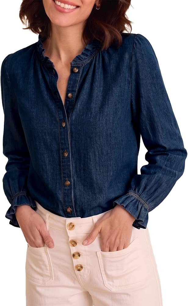Sidefeel Womens Ruffle Button Down Denim Shirts | Amazon (US)