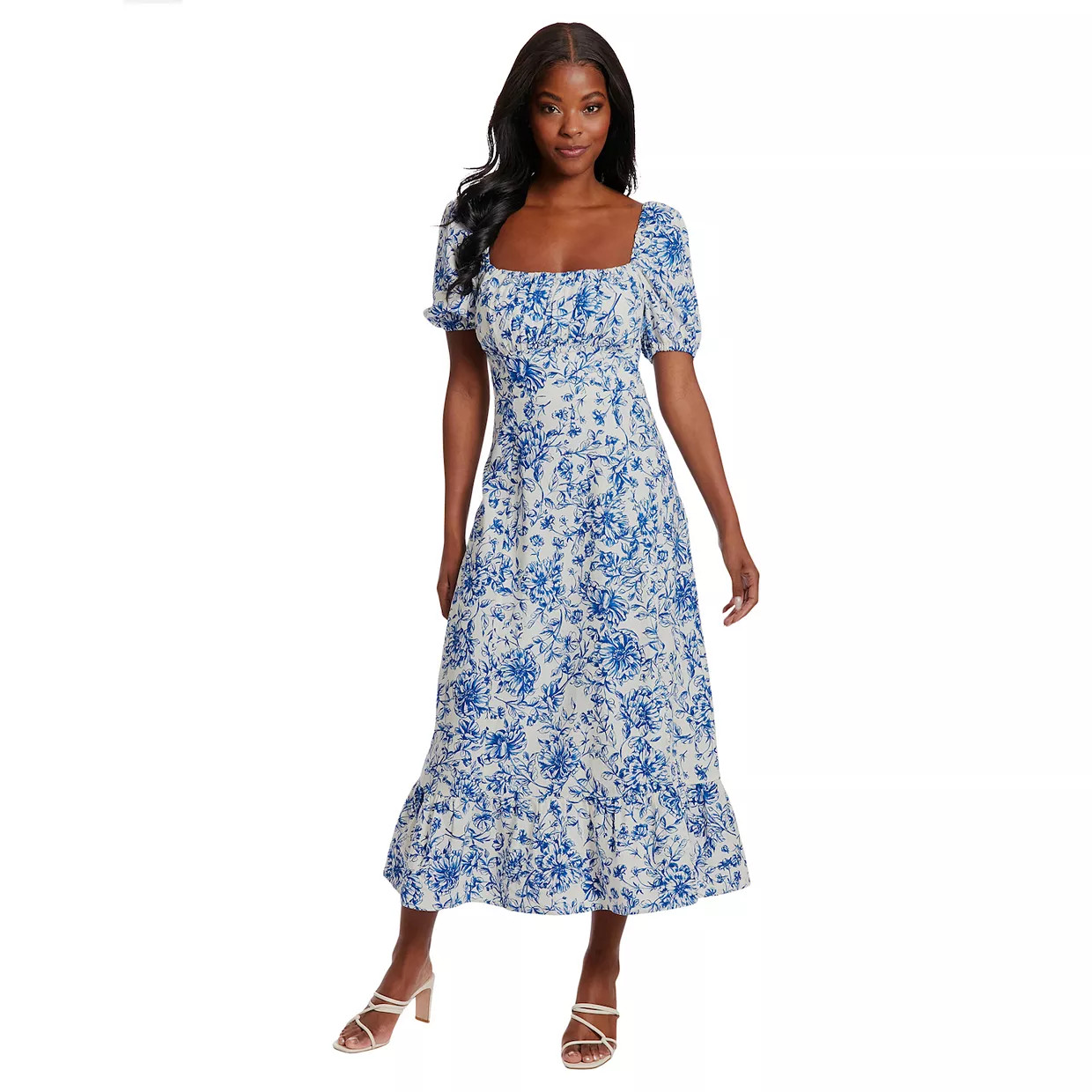 Women's London Times Floral Squareneck Puff Sleeve Empire Waist Midi Dress | Kohl's