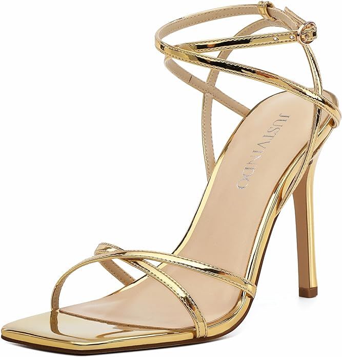 JUSTVINDO Strappy High Stiletto Heels, Ankle Strap Heeled Sandals for Women, Sexy Square Open Toe... | Amazon (US)