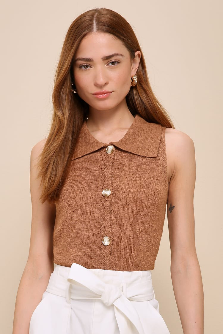 Best Presence Brown Button-Front Sleeveless Sweater Top | Lulus