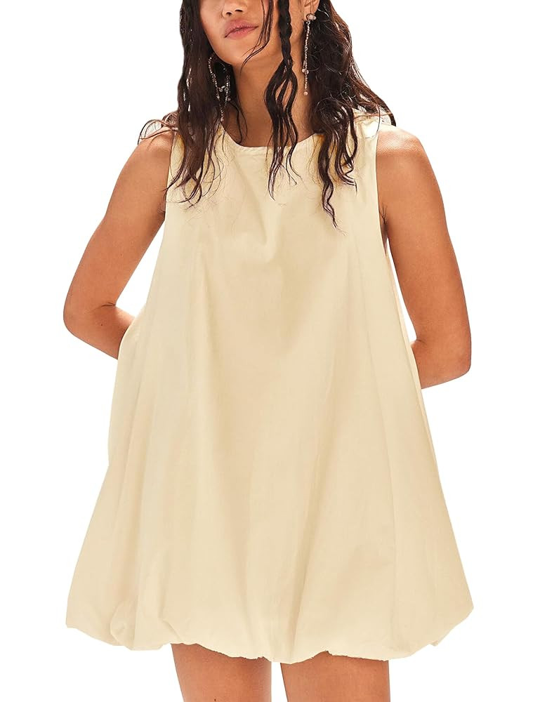 Womens Bubble Mini Dress Summer Sleeveless Short Dresses Lantern Tank Dresses Beach Sundress with... | Amazon (US)