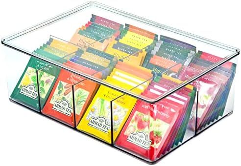 Youngever Plastic Tea Packet Organizer with Lid, Reusable Food Packet Storage Container Divided into | Amazon (US)