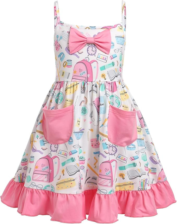 AWIBMK Kids Girls Back to School Dress Adjustable Spaghetti Straps Pencil Book Ruffle kindergarte... | Amazon (US)