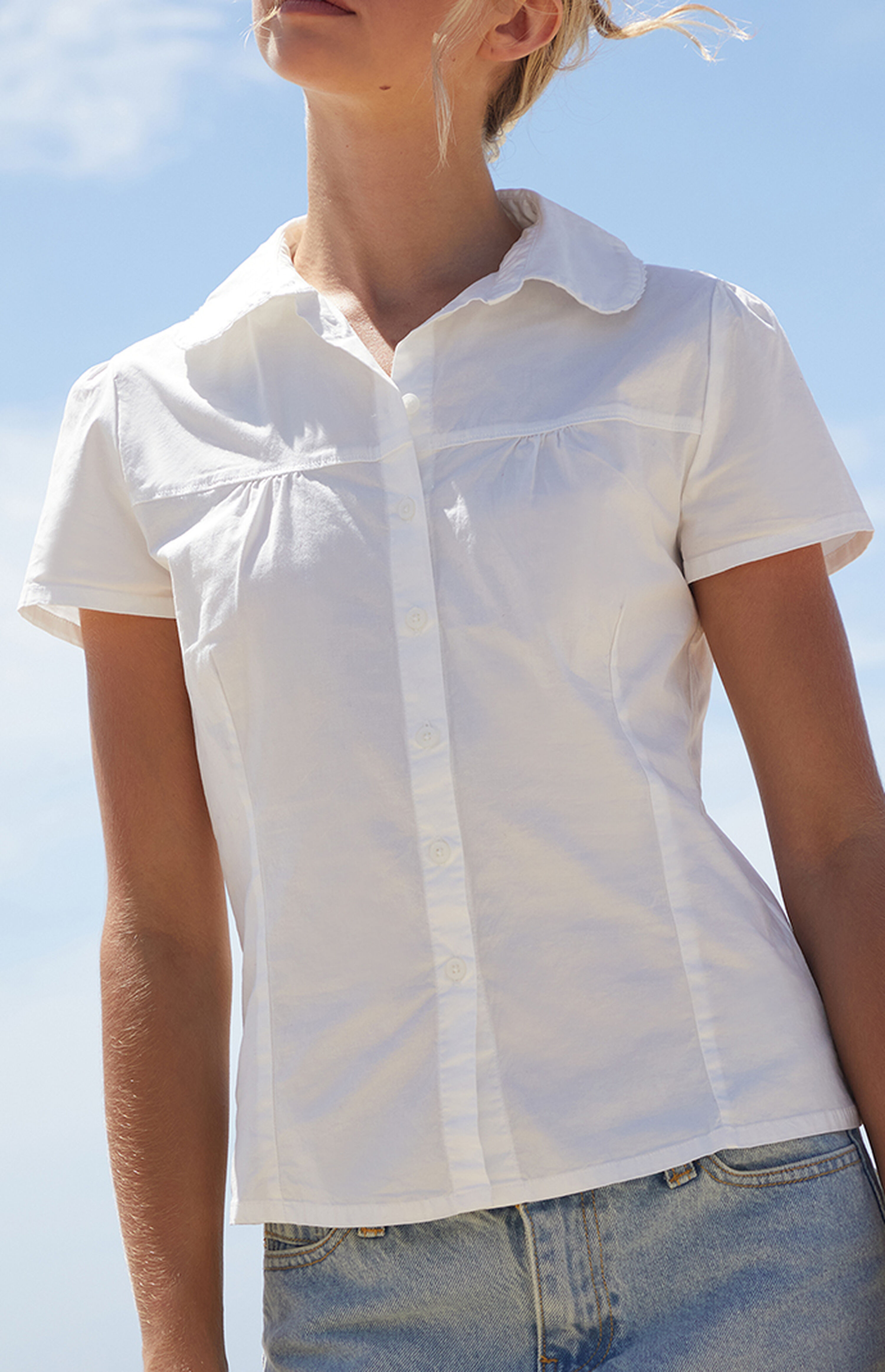 John Galt White Teagan Collared Top | PacSun