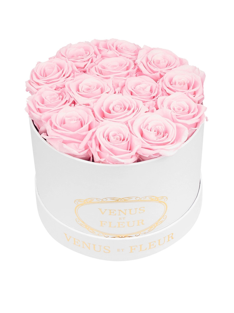 Classic Small Round Box with Pure White Roses - Conch Pink | Saks Fifth Avenue