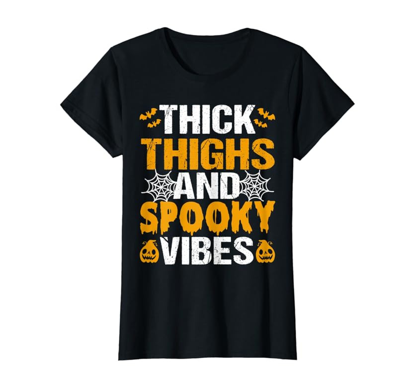 Thick Thighs And Spooky Vibes Funny Halloween Costume Women T-Shirt | Amazon (US)