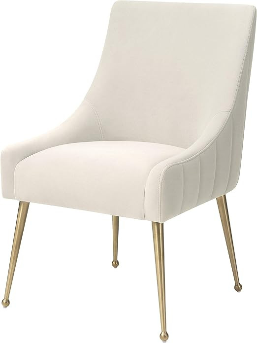 MEXIYA Irina Dining Chair Beige Easy Clean Velvet Upholstered Side Chair with Brushed Gold Leg | Amazon (US)