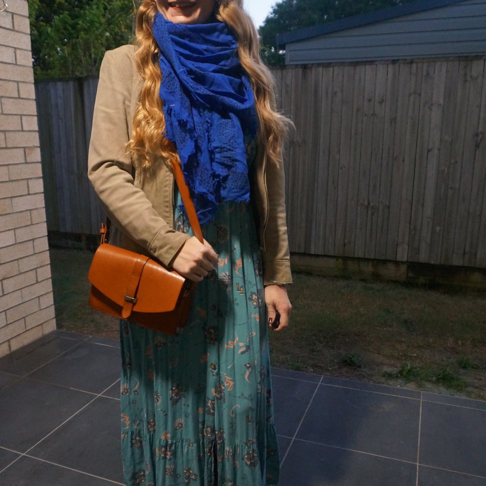 Thrifted vintage leather jacket, Kmart Anko floral maxi dress, blue scarf and vintage Sezane bag 💙

#LTKaustralia #LTKwinter