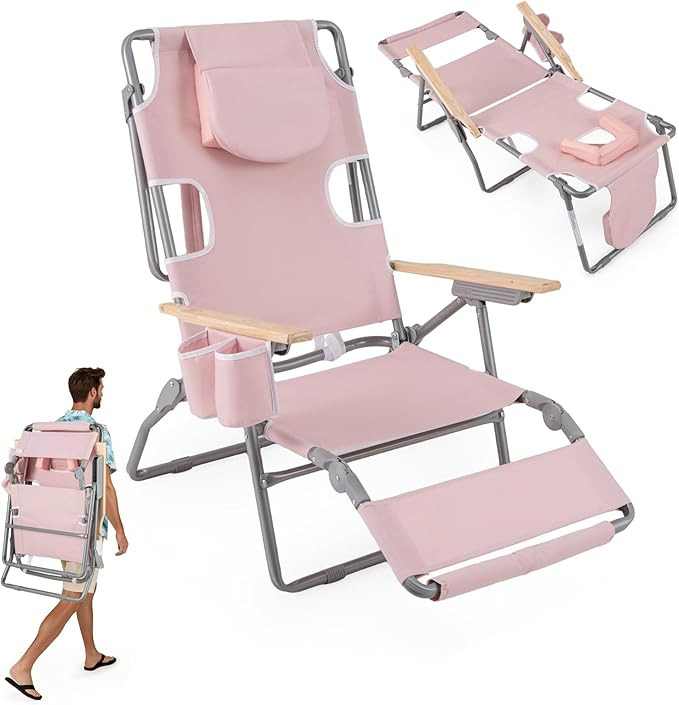 Goplus 3-in-1 Foldable Beach Chair, Lay-Flat Tanning Chair with Face and Arm Holes, Footrest, 330... | Amazon (US)