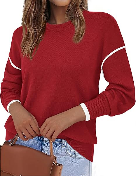 BTFBM Fall Sweaters for Women 2025 Trendy Casual Crew Neck Long Sleeve Loose Ribbed Knit Sweater ... | Amazon (US)