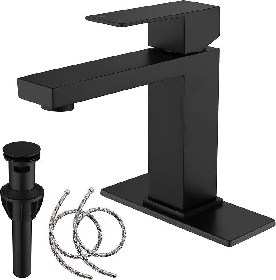 Black Faucet Bathroom, Stainless Steel Matte Black Bathroom Faucet Single Hole with Pop Up Drain,... | Amazon (US)