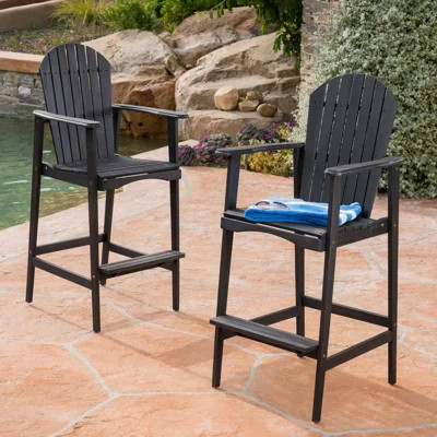 Outdoor Acacia Wood Adirondack Barstools, Set of 2, Weather-Resistant Tall Chairs with Armrests, Dark Gray | Wayfair North America