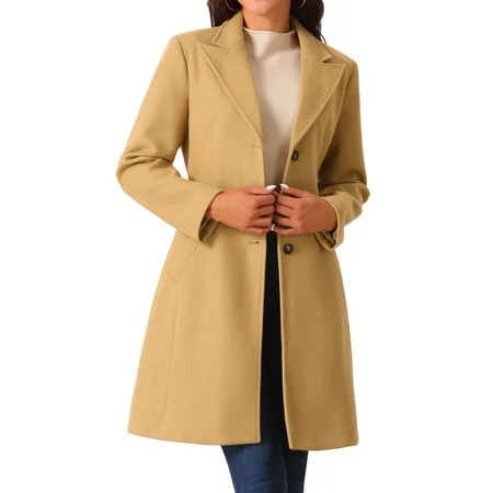 DARING DIVA Women s Single Breasted Peacoat Winter Notched Lapel Overcoat Khaki M | Walmart (US)