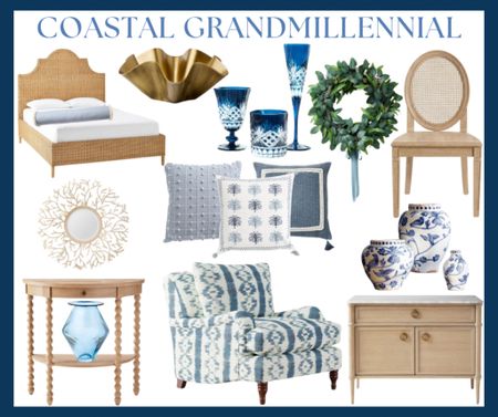 Coastal Grandmillennial
Blue and white
Cane dining chair
Rattan bed 
Ikat chair
Side table 
Sanibel mirror
Pillows 
Vases
Wavy brass bowl
Studio. McGee, Serena and Lily pottery barn, blue wreath, ceramic faces marble top table.


#LTKfindsunder50 #LTKhome #LTKGiftGuide