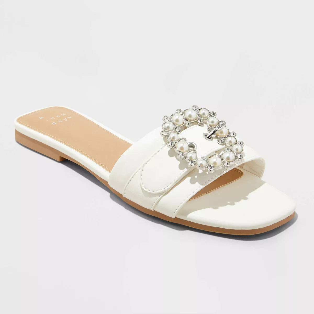 Women's Kelsey Bone Pearl Buckle Sandals - A New Day™ Cream 9 | Target