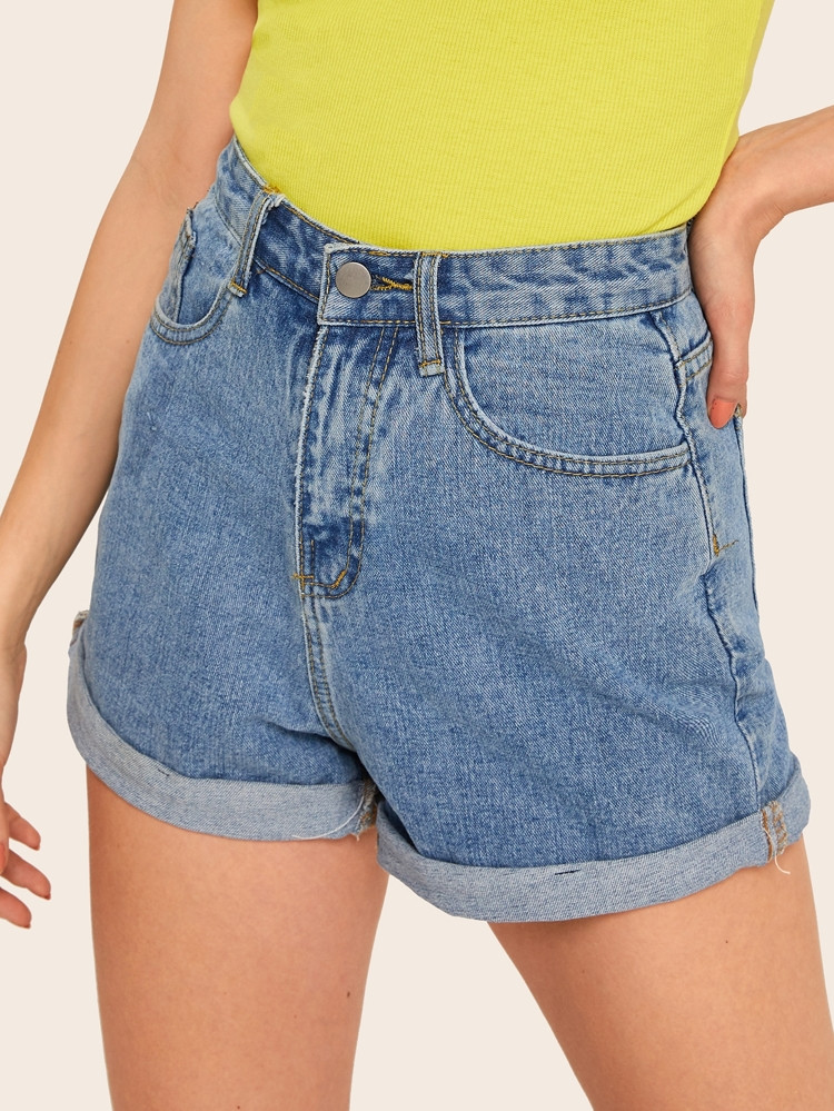 Roll Up Denim Shorts | ROMWE