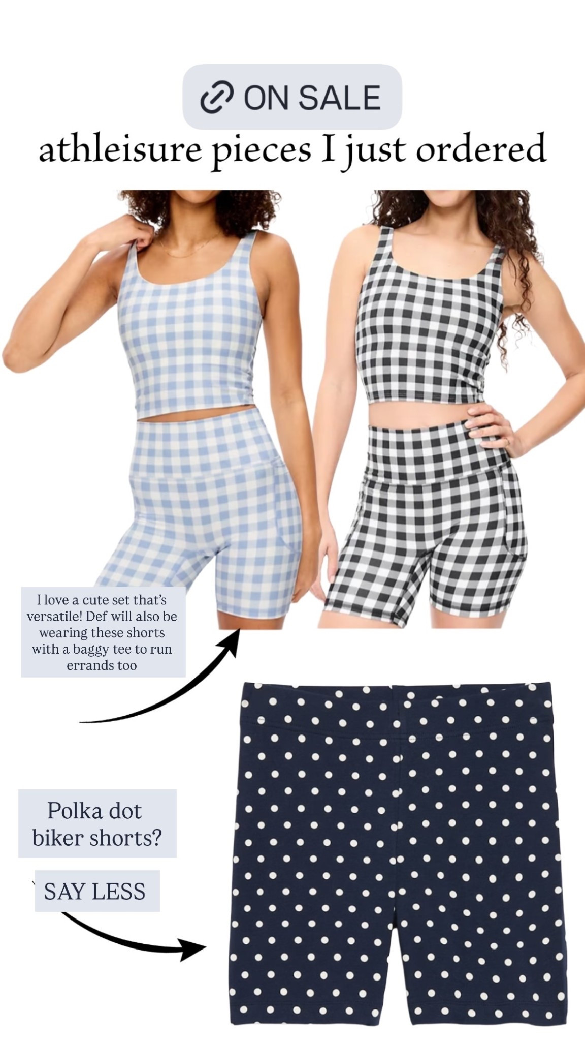 Polka dot
 biker shorts? 

SAY LESS  I love a cute set that’s versatile! Def will also be wearing these shorts with a baggy tee to run errands too

All are on sale from Old navy! #matchingset #polkadot #athleisure