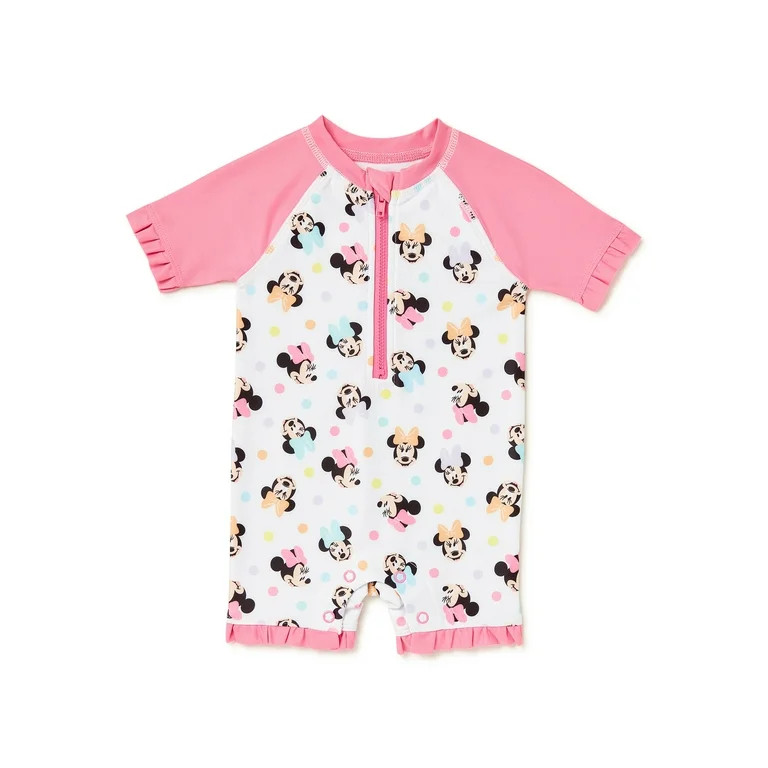 Minnie Mouse Baby Girl Swim One Piece Rash Guard, Sizes 0-12M - Walmart.com | Walmart (US)