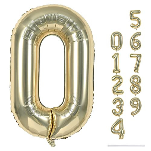 40" Balloon Number 0 Champagne Gold, Large Foil Number Balloons Set 0-9 for Girls Women, Light Gold 0 Helium Balloons for Boys Men Birthday Anniversary Graduation New Year Party Decoration Supplies | Amazon (US)
