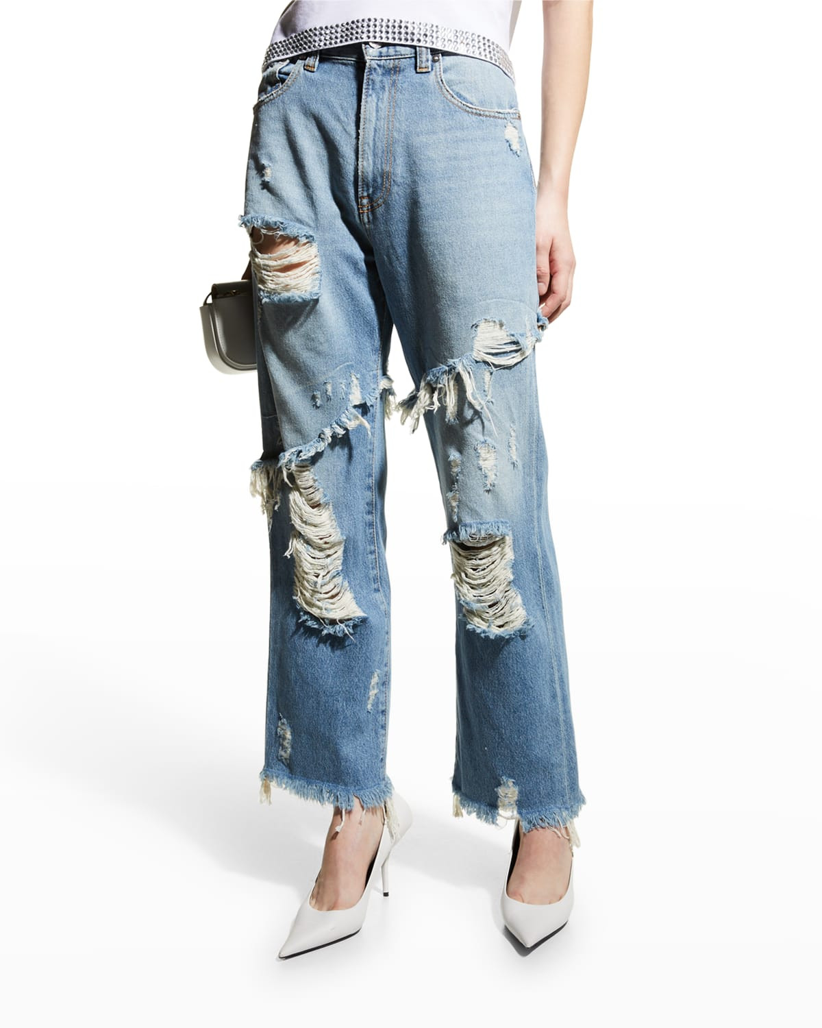 Loose-Fit Straight-Leg Ripped Jeans | Neiman Marcus