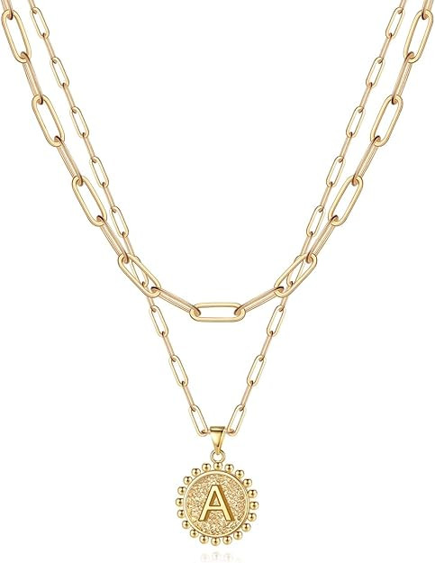 Yoosteel Gold Initial Necklaces for Women, 14K Gold Plated Dainty Layering Paperclip Link Chain N... | Amazon (US)
