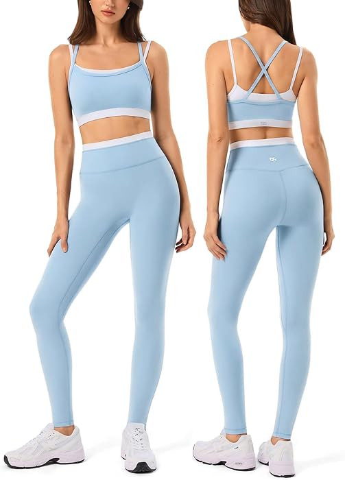 2 Pieces Workout Sets for Women,Seamless Yoga Leggings with Padded Sports Bras,Athletic Matching ... | Amazon (US)