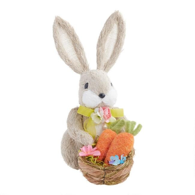 Pier Place Jute And Faux Fur Bunny With Basket Decor | World Market