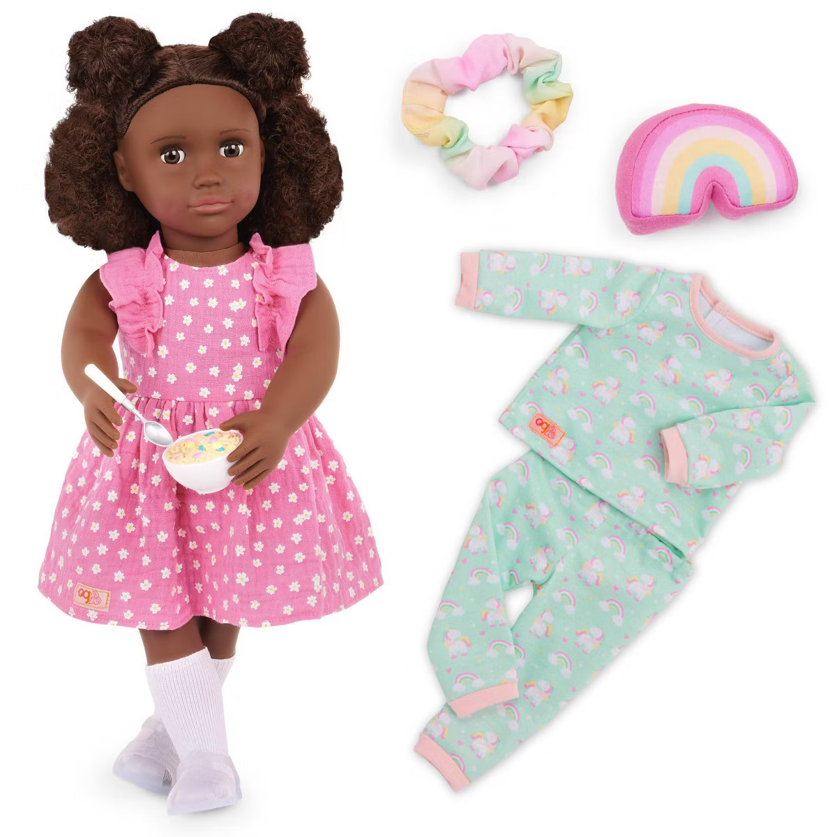 Our Generation Zoey 18" Doll with Pink Dress & Rainbow Pajama Outfit | Target