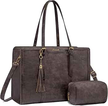 LOVEVOOK Laptop Bag for Women Vintage Leather Laptop Tote 15.6 inch Large Capacity Computer bag w... | Amazon (US)